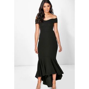 Boohoo Margot Open Shoulder Fishtail Maxi Dress